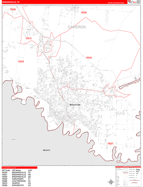 Brownsville Zip Code Wall Map