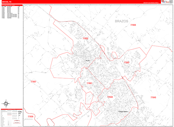 Bryan Zip Code Wall Map
