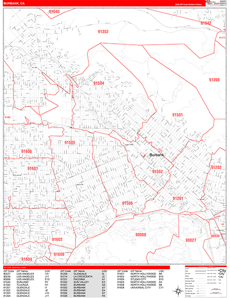 Burbank Zip Code Wall Map