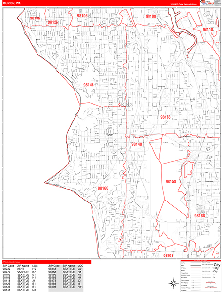 Burien Zip Code Wall Map