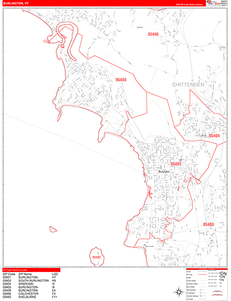 Burlington Zip Code Wall Map