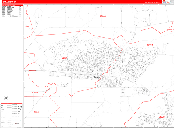 Camarillo Zip Code Wall Map