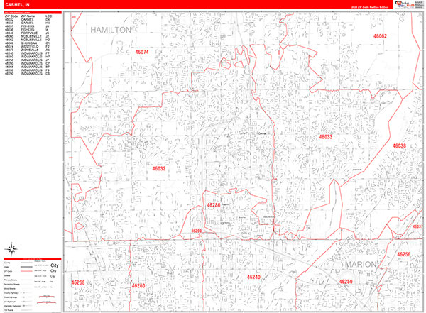 Carmel Zip Code Wall Map