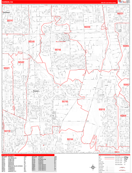 Carson Zip Code Wall Map