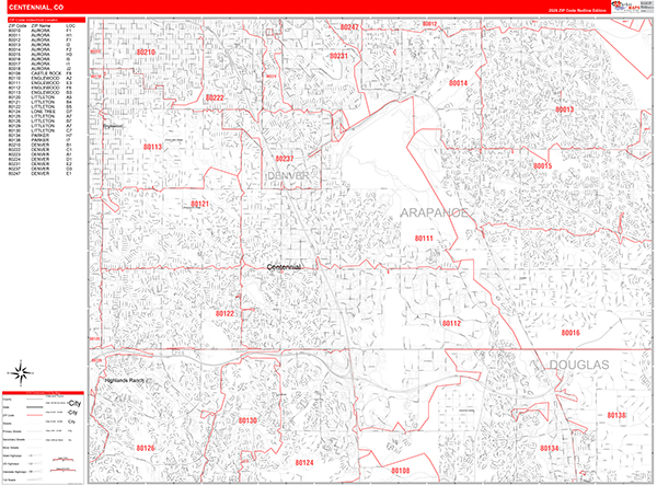 Centennial Zip Code Wall Map