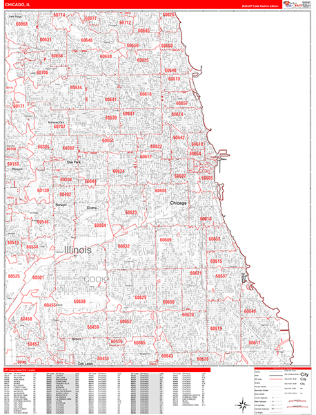 Chicago Zip Code Wall Map