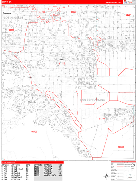 Chino Zip Code Wall Map