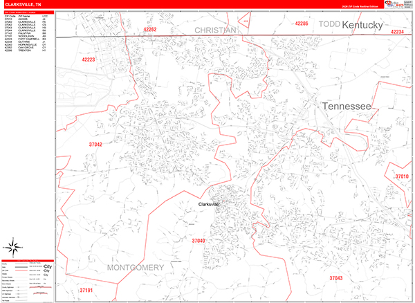 Clarksville Zip Code Wall Map