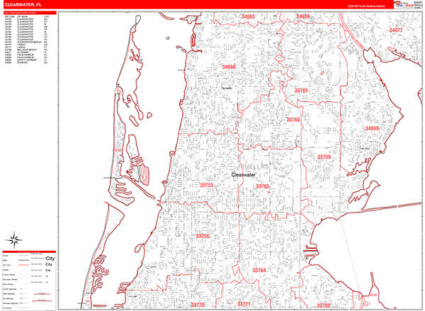 Clearwater Zip Code Wall Map