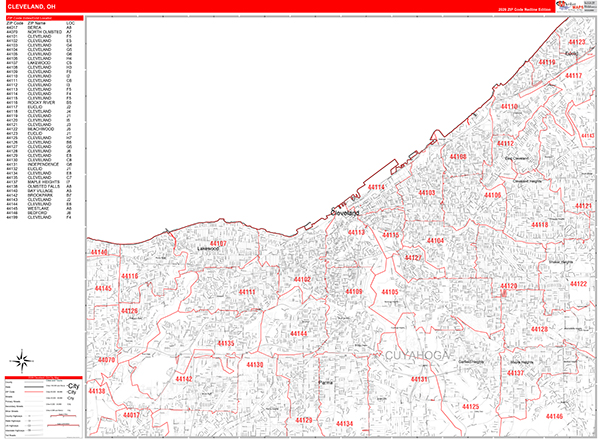 Cleveland Zip Code Wall Map