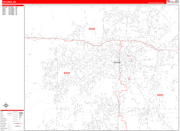 Columbia Zip Code Wall Map