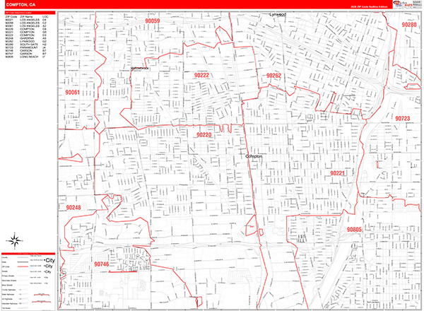 Compton Zip Code Wall Map