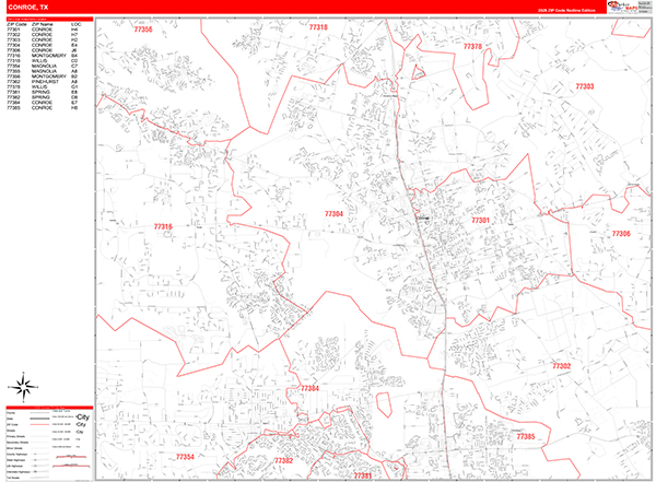 Conroe Zip Code Wall Map