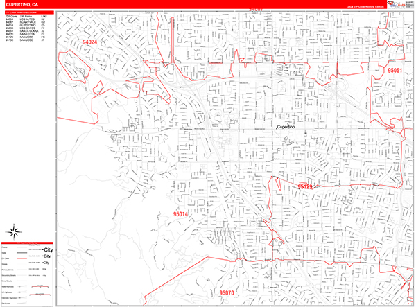 Cupertino Zip Code Wall Map