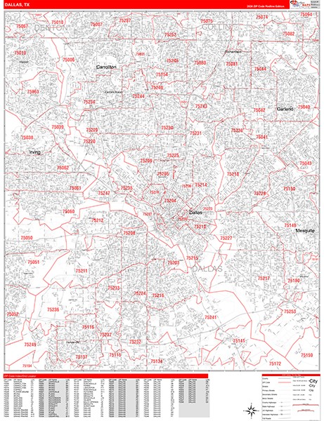 Dallas Zip Code Wall Map