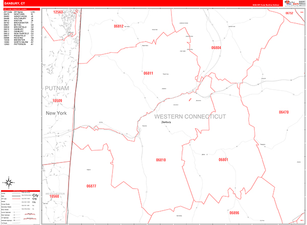 Danbury Zip Code Wall Map