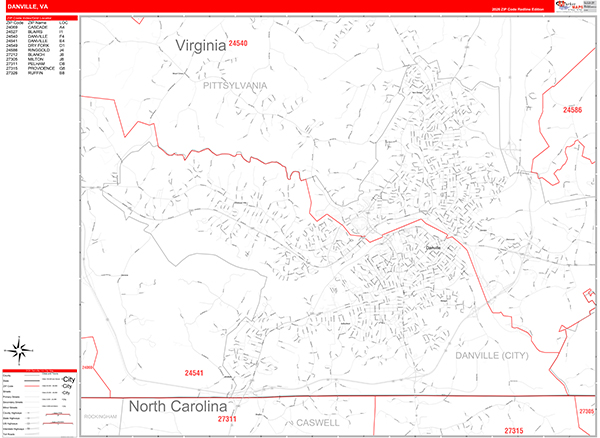 Danville Zip Code Wall Map
