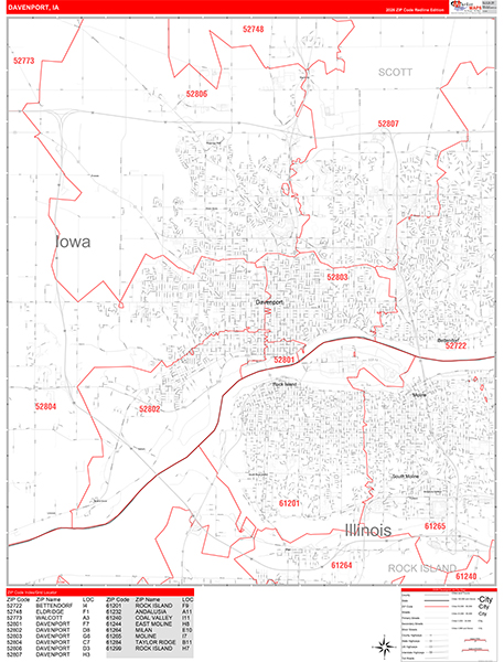 Davenport Zip Code Wall Map