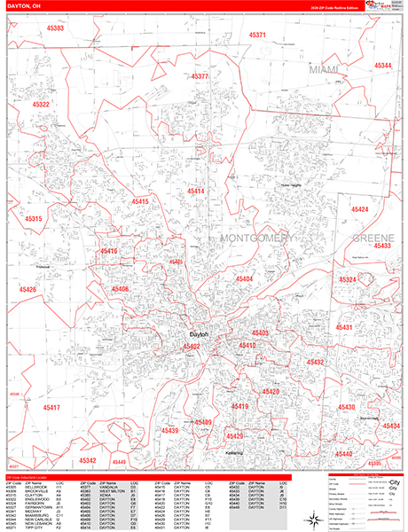 Dayton Zip Code Wall Map