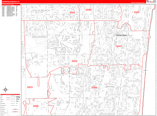Deerfield Beach Florida Zip Code Wall Map (Red Line Style) by ...