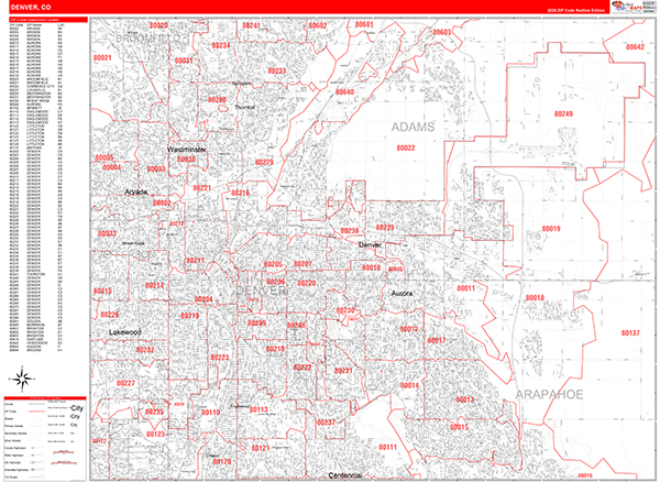 Denver Zip Code Wall Map