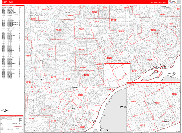 Detroit Zip Code Wall Map
