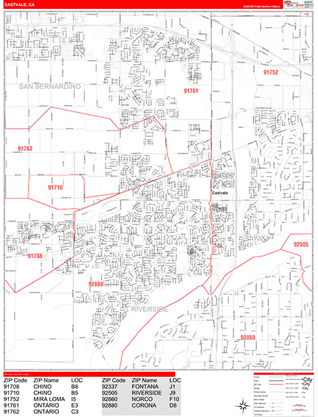 Eastvale Zip Code Wall Map