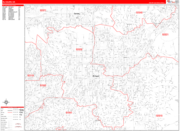 El Cajon California Zip Code Wall Map (Red Line Style) by MarketMAPS ...