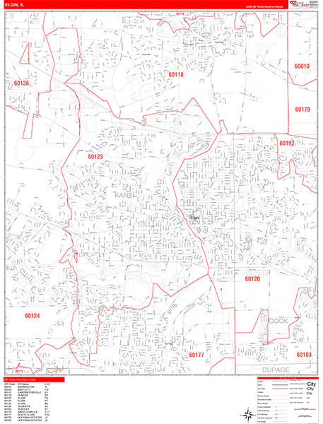 Elgin Zip Code Wall Map