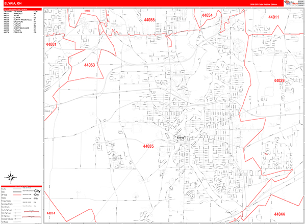Elyria Zip Code Wall Map