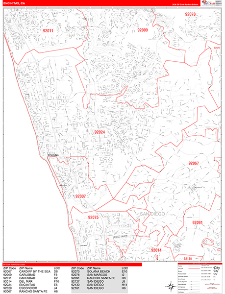 Encinitas Zip Code Wall Map