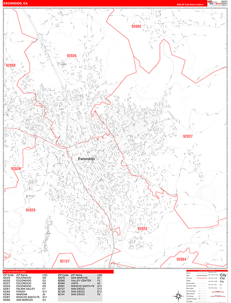 Escondido Zip Code Wall Map