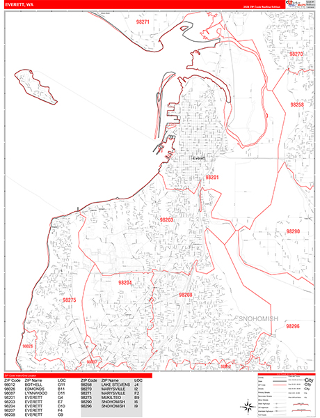 Everett Zip Code Wall Map