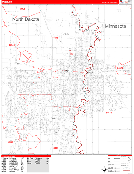 Fargo Zip Code Wall Map