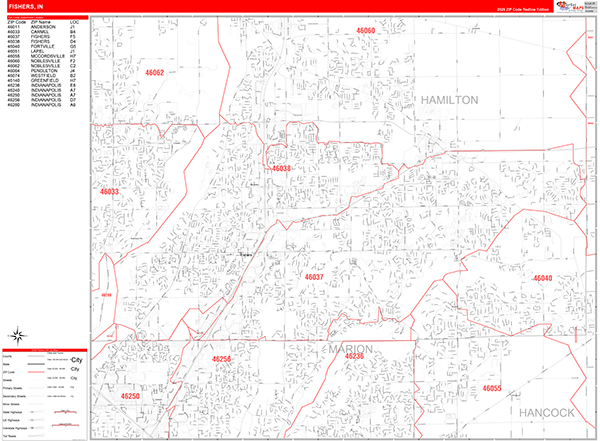 Fishers Zip Code Wall Map