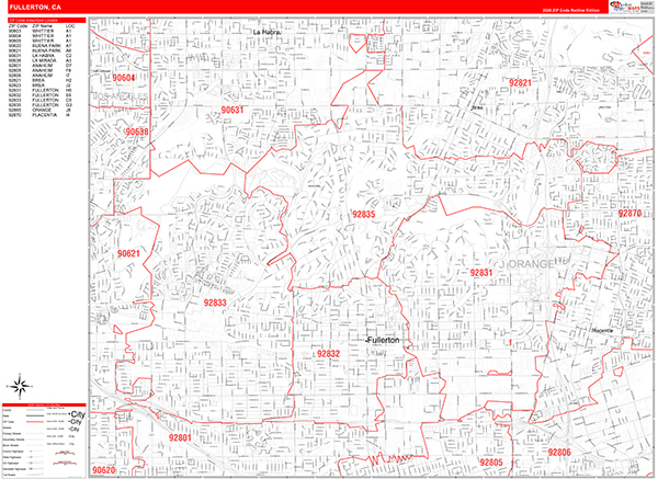 Fullerton Zip Code Wall Map