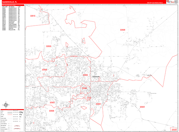 Gainesville Zip Code Wall Map