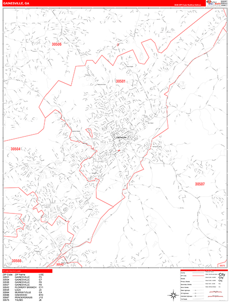 Gainesville Zip Code Wall Map