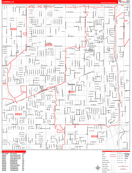 Gardena Zip Code Wall Map