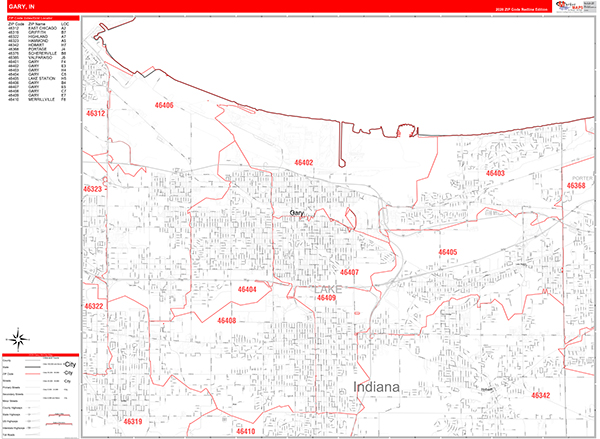 Gary Zip Code Wall Map