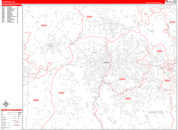 Gastonia Zip Code Wall Map