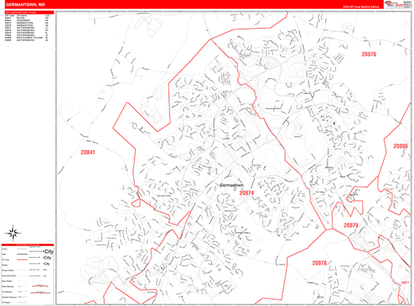 Germantown Zip Code Wall Map