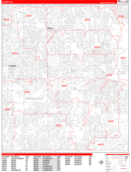 Gilbert Zip Code Wall Map