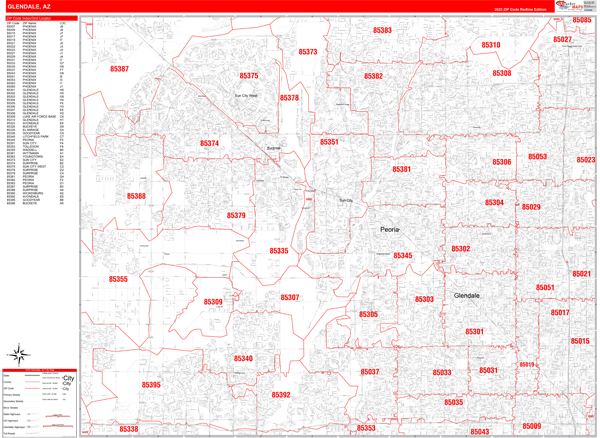 Glendale Arizona 5 Digit Zip Code Maps Red Line 9977