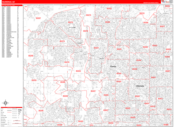 Glendale Zip Code Wall Map