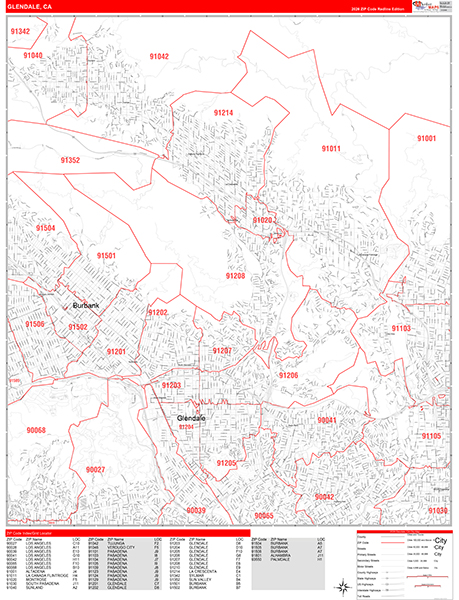 Glendale Zip Code Wall Map