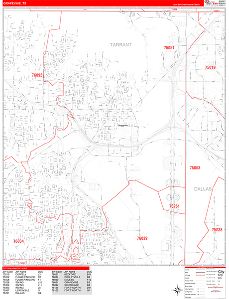 Grapevine Zip Code Wall Map