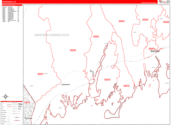 Greenwich Zip Code Wall Map
