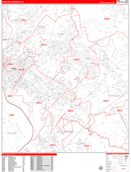 Hamilton Zip Code Wall Map