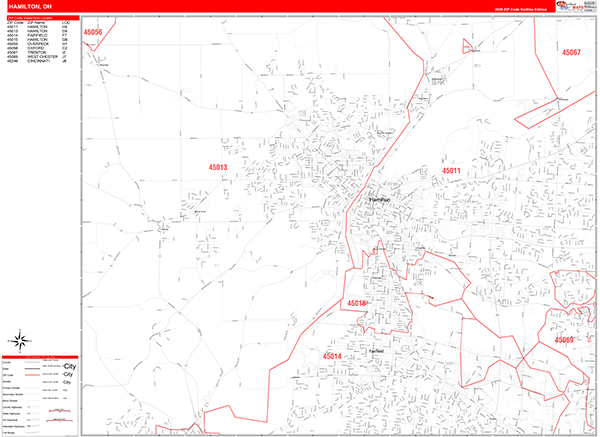 Hamilton Zip Code Wall Map